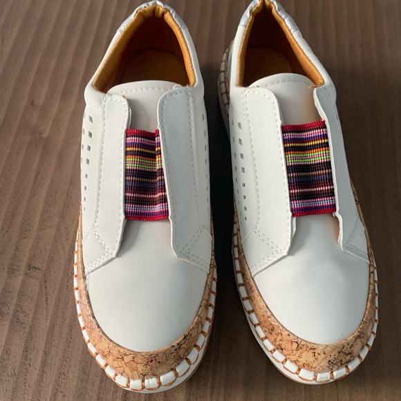 White Slip-on Sneakers with Rainbow colorful Elastic - Picture 2 of 6